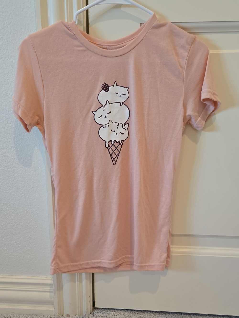 Girls' Light Pink Cat Cone Graphic Short Sleeve Tee